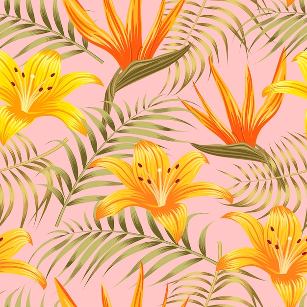 Floral Pattern Sans Soudure Avec Des Feuilles. Fond Tropical