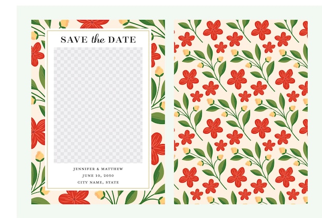 Vecteur floral save the date avec photo