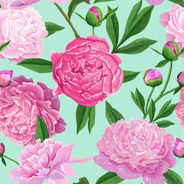 Floral Seamless Pattern Avec Des Fleurs De Pivoine Rose