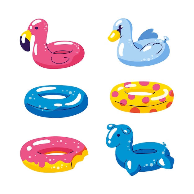 Vecteur flotteurs gonflables piscine enfants mignons, éléments de conception isolés de vecteur