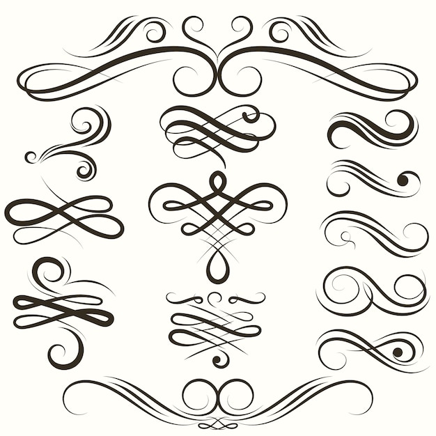 Flourish swirls Collection Vintage, vecteur s'épanouit décoration frisée ornée.