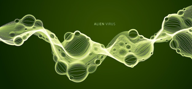 Fluide biologique vectoriel abstrait, forme de flux de particules vectorielles horizontales en pointillés, technologie médicale nano, illustration de thème de science-fiction microbiologique.