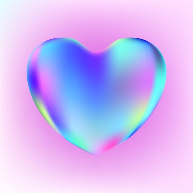 Fluide cardiaque holographique liquide chromé en forme de cœur d yk
