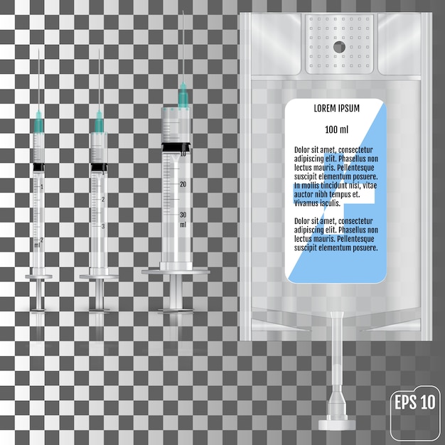 Fluide Intraveineux Et Seringues Réalistes. Illustration Vectorielle