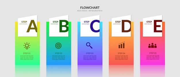 Vecteur flux de travail coloré étapes entreprise infographique, éléments graphiques organigramme