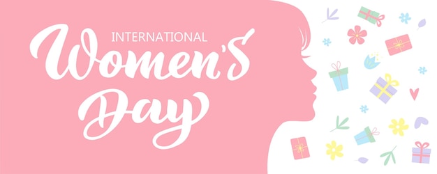 Vecteur flyer le 8 mars vecteur lettrage bannière dessinée à la main pour le modèle de la journée internationale de la femme
