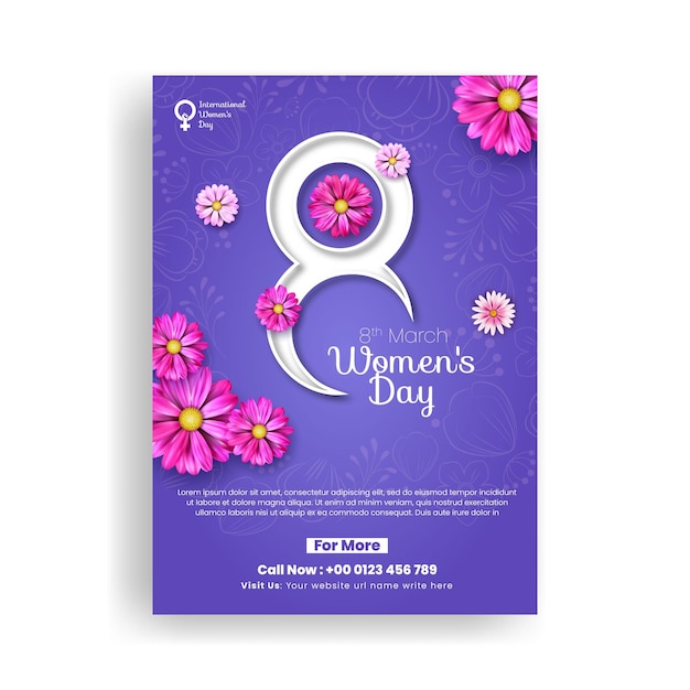 Vecteur flyer ou affiche de la fête du 8 mars avec un fond d'illustration florale 3d réaliste