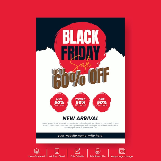 Flyer ou affiche de promotion de la vente de produits du Black Friday, modèle d'affiche d'offre de vente de supermarché