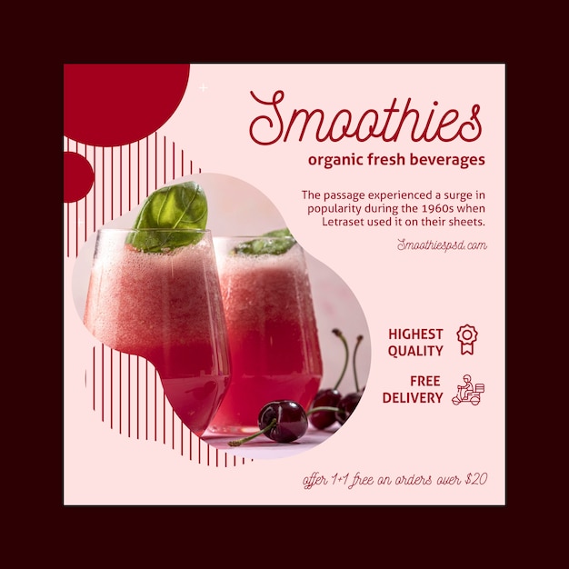 Vecteur flyer carré de barre de smoothies