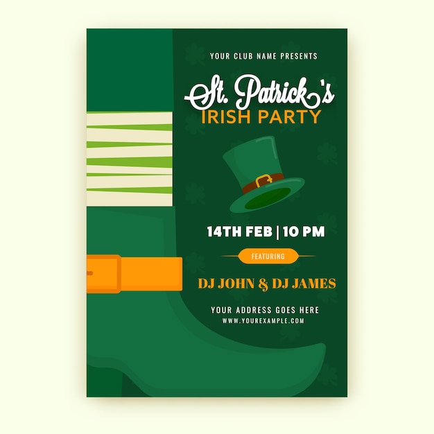 Flyer Ou Carte D'invitation De Partie Irlandaise De St.patrick Avec Des Détails D'événement Dans La Couleur Verte