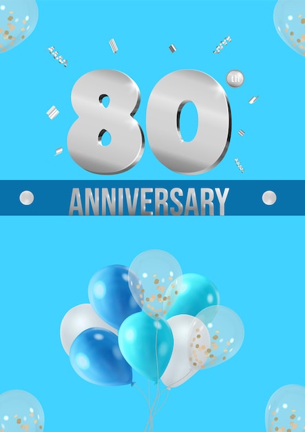 Flyer De Célébration D'anniversaire Numéros D'argent Fond Clair Avec Des Ballons 80