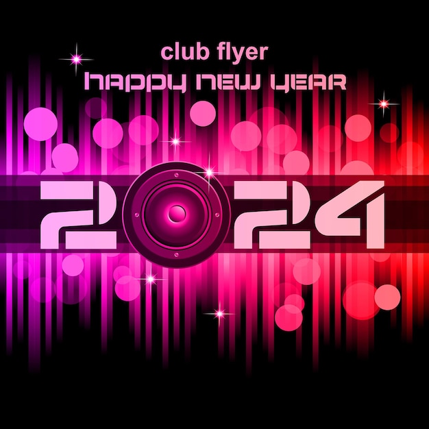 Flyer Du Club De Disco Happy New Year 2024 Avec Des éléments Colorés Idéal Pour L'affiche Et L'arrière-plan Musical