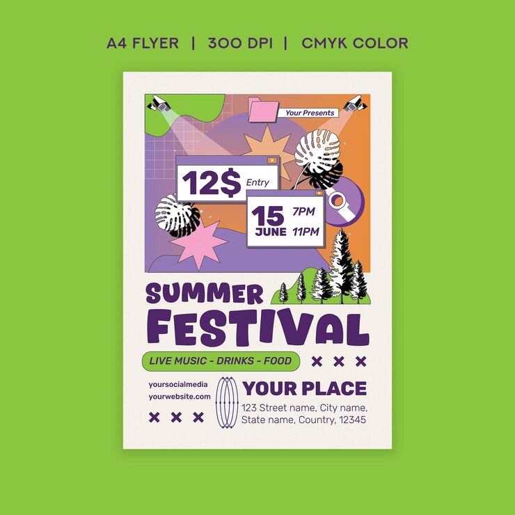 Vecteur flyer du festival d'été