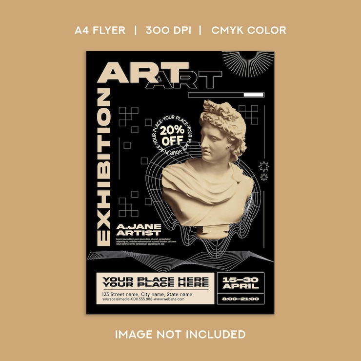 Vecteur flyer d'exposition d'art design esthétique vintage