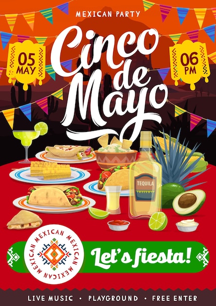 Vecteur flyer de la fête du cinco de mayo mexicain