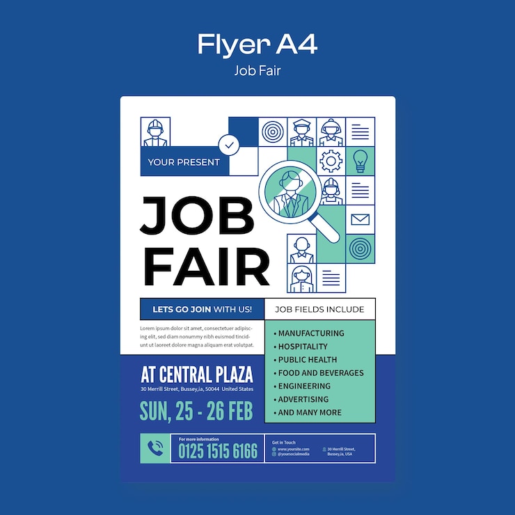 Vecteur flyer de la foire de l'emploi