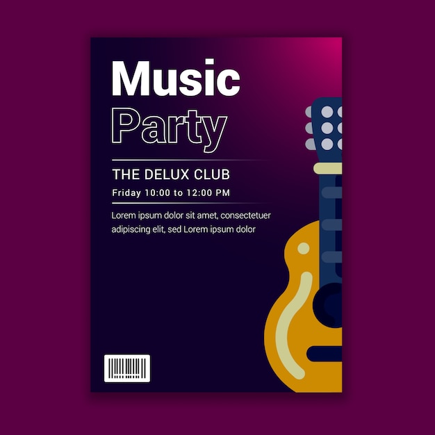 Flyer D'invitation De Club De Fête De La Musique Avec Un Design De Guitare