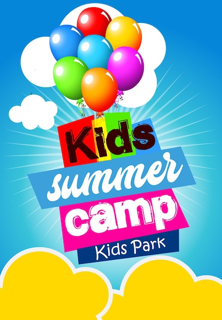 Vecteur flyer pour l'affiche du camp d'été pour enfants en illustration vectorielle de style plat