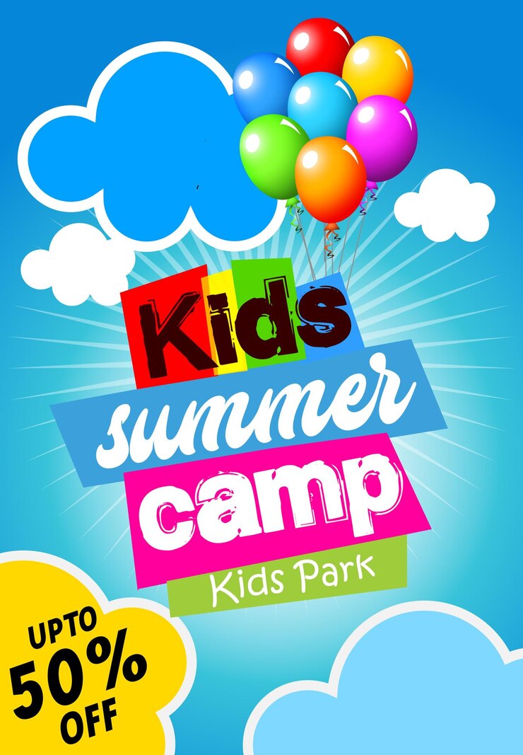 Vecteur flyer pour l'affiche du camp d'été pour enfants en illustration vectorielle de style plat