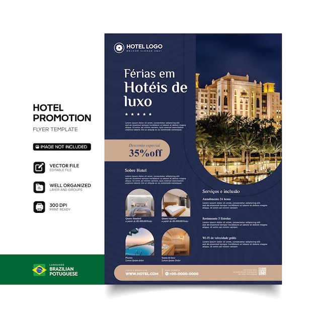 Vecteur flyer de promotion d'un hôtel de luxe en portugais brésilien
