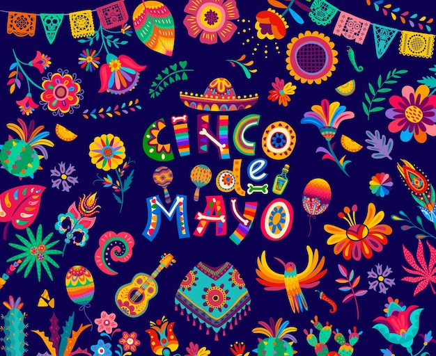 Vecteur flyer de style alebrije pour les vacances mexicaines du cinco de mayo