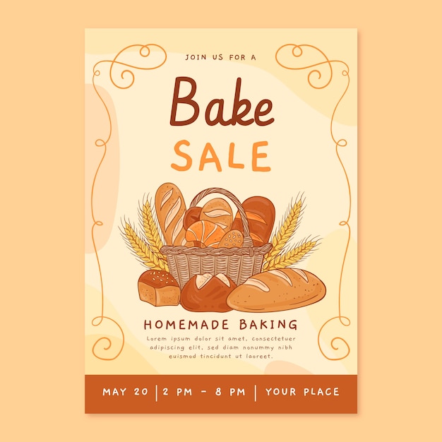 Flyer de vente de pâtisseries design plat dessiné à la main