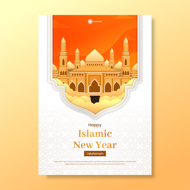 Vecteur flyer vertical du nouvel an islamique avec une illustration de mosquée