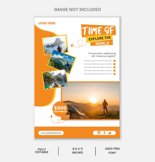 Flyer de voyage vectoriel gratuit avec une photo des destinations