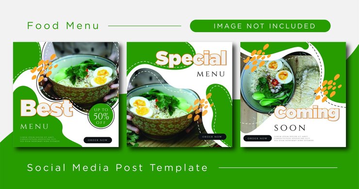 Flyers de modèles de publication sur les médias sociaux pour le menu Vecteur Premium