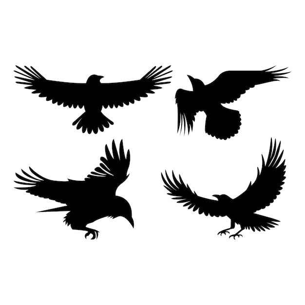 Flying Crow amp Raven Silhouette Art vectoriel esthétique sombre design gothique minimaliste pour les logos