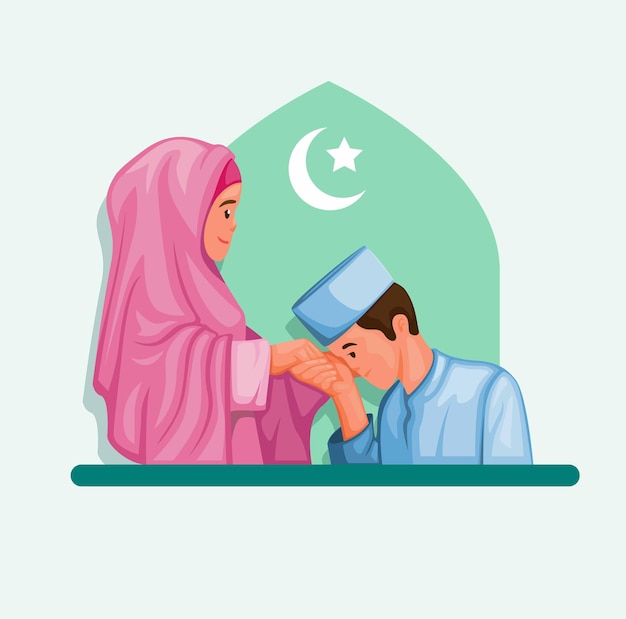 Fon Musulman Et Mère Dans L'illustration De La Célébration Du Ramadan