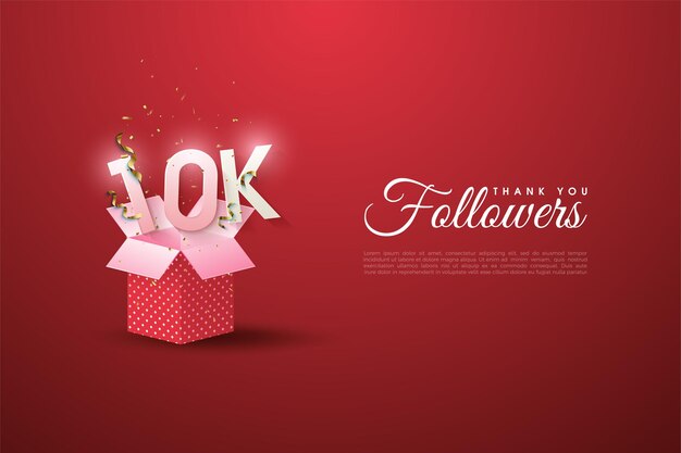 Fond de 10k adeptes avec des numéros au-dessus de la boîte cadeau.