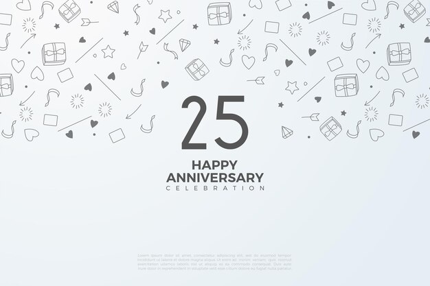 Fond de 25e anniversaire avec une illustration de numéro et la moitié d'un petit fond illustré.