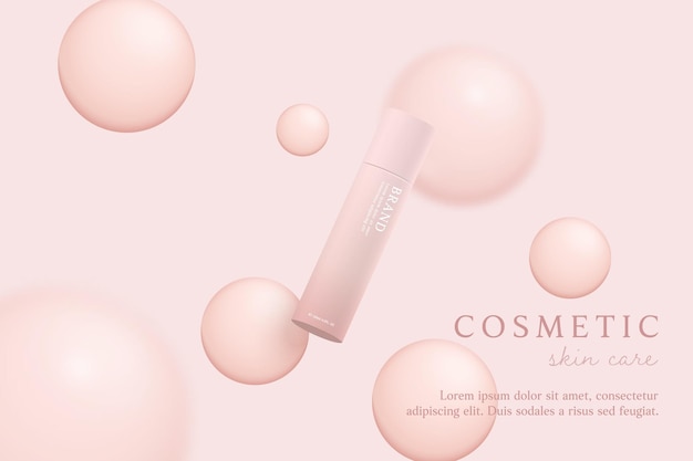 Fond 3d Cosmétique Rose Avec Goutte De Bulle Liquide