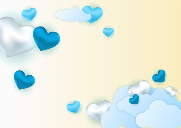 Fond d'affiche de bannière bleue avec des coeurs de valentines. Bannière de voeux Saint Valentin. Fond de vacances horizontal, en-têtes, affiches, cartes, site Web. Illustration vectorielle
