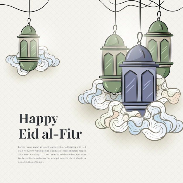 Fond De L'aïd Al Fitr Avec Style Dessiné à La Main Et Ornement Du Ramadan Islamique