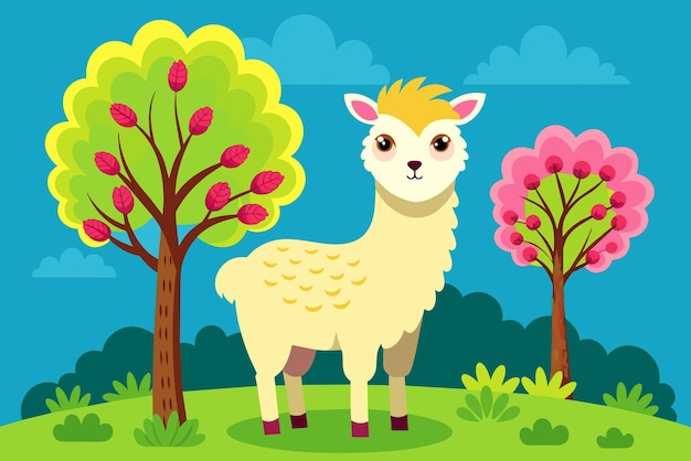 Vecteur le fond de l'alpaca est un arbre