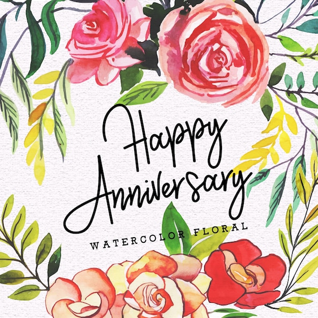 Fond D'anniversaire Heureux Floral Aquarelle