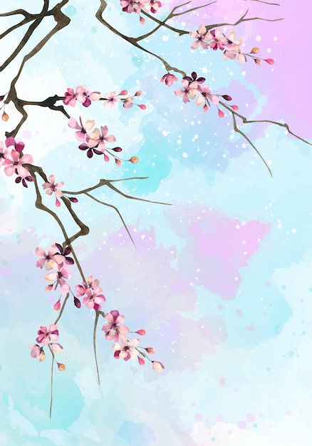 Vecteur fond aquarelle abstrait bleu sakura en fleurs