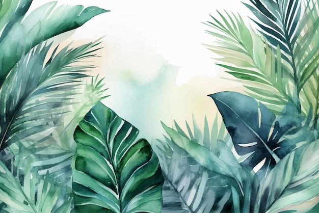 Fond aquarelle dessiné à la main avec des plantes tropicales