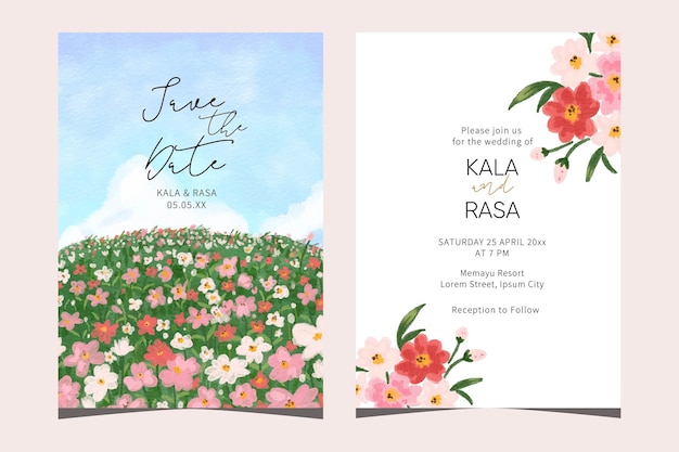 fond aquarelle de paysage de fleurs pour invitation, carte, flyer