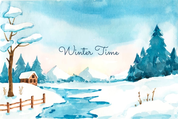 Vecteur fond aquarelle pour la saison d'hiver avec paysage naturel