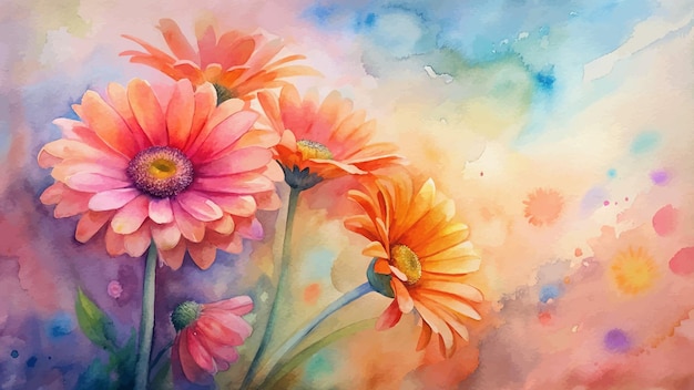 Vecteur un fond d'aquarelle vibrant de marguerites de gerbera