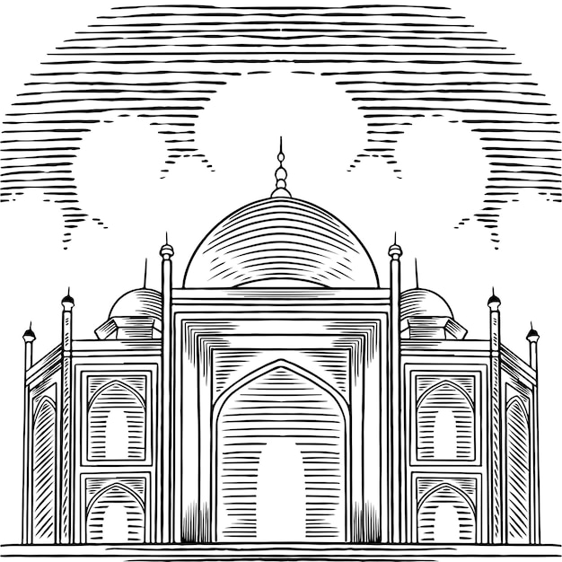 Vecteur fond arabe de vecteur avec main dessinée belle grande mosquée éléments de conception de carte de voeux religion et culture arabe architecture arabe ramadan eid mubarak illustration de croquis de concept