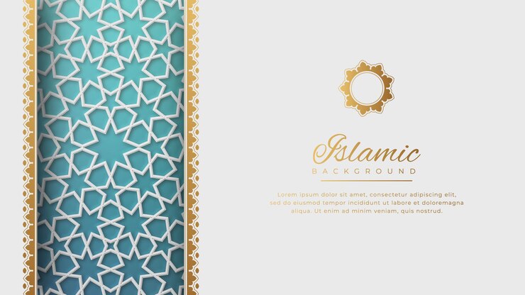 Fond Arabesque de luxe blanc arabe islamique avec bordure dorée élégante