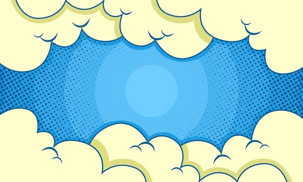 Vecteur fond de bande dessinée pop art avec demi-teinte nuage et point sur bleu