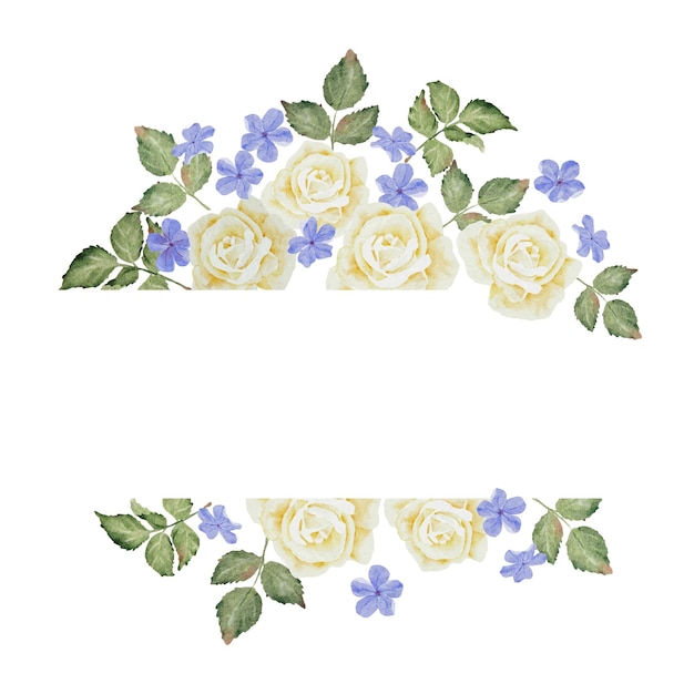 Fond De Bannière De Cadre De Couronne De Bouquet De Fleurs Aquarelle Rose Blanche Et Plumbago