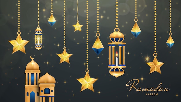 Fond De Bannière Islamique Moderne Ramadan Kareem Avec Lanterne De Mosquée étoile De Lune Motif Croissant