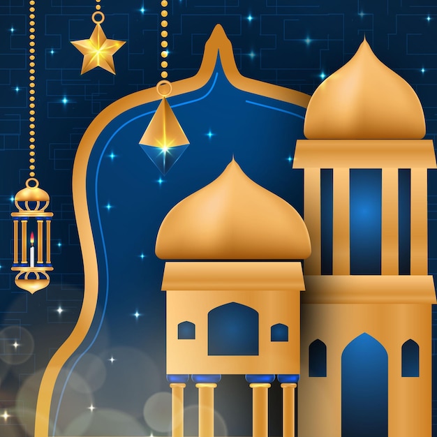 Fond De Bannière Islamique Ramadan Kareem Avec Lanterne De Mosquée étoile De Lune Motif Croissant