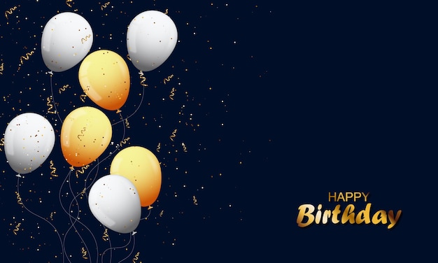 Fond De Bannière Joyeux Anniversaire Avec Des Paillettes D'or Ballon Blanc Et Or. Illustration Vectorielle.